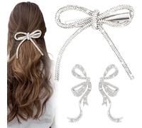 Mxxipp Pinzas para el pelo con lazo y 2 aretes de lazo, aretes de cristal con diamantes de imitación brillantes para mujer, accesorios brillantes para fiesta, Halloween, día de la madre, color