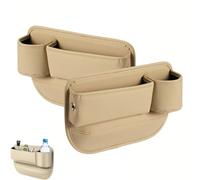 MXYUANHANG 2 Piezas Organizador Asiento Coche para Dacia Bigster AB 2025 Cuero PU Bolsillo Lateral Ranura Multifuncional Accesorios Interiores,Beige