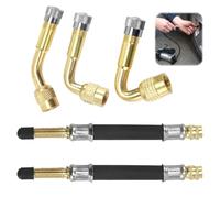 MxyVrix Set de Adaptadores de Extensión de Válvula de Neumático, 3 Piezas en Diversos Ángulos (45, 90, 135 Grados) y 2 Extensiones de Válvula de Neumático para Coche, Bici, Camión, Motocicleta