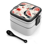 MXZERFKGLA Bento Box - Lonchera para adultos, contenedor de alimentos con utensilios, caja de almuerzo de sandía dibujada a mano, contenedores de almuerzo a prueba de fugas, caja bento de doble capa