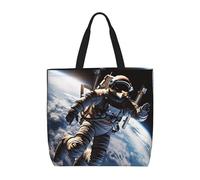 MXZERFKGLA Bolsa de compras reutilizable para mujer, con bolsillo interior, diseño de pavo real azul, Astronauta, Talla única