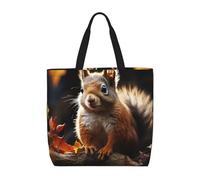 MXZERFKGLA Bolsa de compras reutilizable para mujer, con bolsillo interior, diseño de pavo real azul, Ardilla en el bosque, Talla única