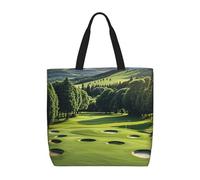 MXZERFKGLA Bolsa de compras reutilizable para mujer, con bolsillo interior, diseño de pavo real azul, Campo de golf., Talla única