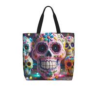 MXZERFKGLA Bolsa de compras reutilizable para mujer, con bolsillo interior, diseño de pavo real azul, Calaveras de azúcar, Talla única