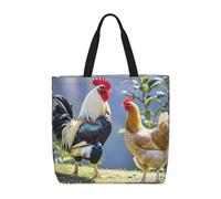 MXZERFKGLA Bolsa de compras reutilizable para mujer, con bolsillo interior, diseño de pavo real azul, Gallo y gallina, Talla única