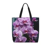 MXZERFKGLA Bolsa de compras reutilizable para mujer, con bolsillo interior, diseño de pavo real azul, Hermosas orquídeas moradas, Talla única