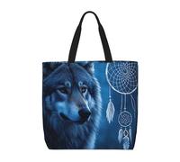 MXZERFKGLA Bolsa de compras reutilizable para mujer, con bolsillo interior, diseño de pavo real azul, Lobos y atrapasueños, Talla única