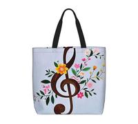 MXZERFKGLA Bolsa de compras reutilizable para mujer, con bolsillo interior, diseño de pavo real azul, Nota musical floral, Talla única