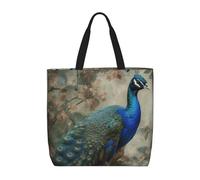 MXZERFKGLA Bolsa de compras reutilizable para mujer, con bolsillo interior, diseño de pavo real azul, Pavo real azul, Talla única