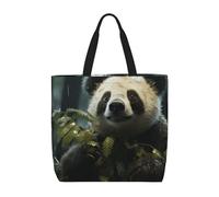 MXZERFKGLA Bolsa de compras reutilizable para mujer, con bolsillo interior, diseño de pavo real azul, Panda bajo la lluvia, Talla única