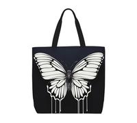 MXZERFKGLA Bolsa de compras reutilizable para mujer, con bolsillo interior, diseño de pavo real azul, Una mariposa blanca y negra, Talla única