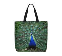 MXZERFKGLA Bolsa de compras reutilizable para mujer, con bolsillo interior, Pavo real, Talla única