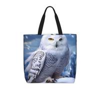 MXZERFKGLA Bolsa de compras reutilizable para mujer, diseño de flores y libélula azul, con bolsillo interior, Búho ártico, Talla única