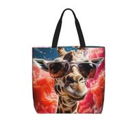 MXZERFKGLA Bolsa de compras reutilizable para mujer, diseño de hongos rojos, con bolsillo interior, Gafas de sol con jirafa, Talla única