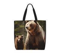 MXZERFKGLA Bolsa de compras reutilizable para mujer, diseño de hongos rojos, con bolsillo interior, marrón (oso), Talla única