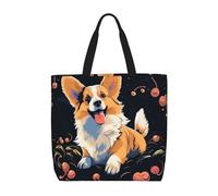 MXZERFKGLA Bolsa de compras reutilizable para mujer, diseño de hongos rojos, con bolsillo interior, Perro Corgi sobre fondo oscuro, Talla única