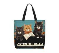 MXZERFKGLA Bolsa de compras reutilizable para mujer, diseño de hongos rojos, con bolsillo interior, Tres gatos jugando notas, Talla única