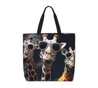MXZERFKGLA Bolsa de compras reutilizable para mujer, diseño de hongos rojos, con bolsillo interior, Tres jirafas con gafas de sol, Talla única