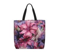 MXZERFKGLA Bolsa de compras reutilizable para mujer, diseño de leopardo, con bolsillo interior, Morado y flores, Talla única