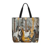 MXZERFKGLA Bolsa de compras reutilizable para mujer, diseño de pingüinos en el iceberg, con bolsillo interior, Guitarra, bajo, música, instrumento musical, Talla única