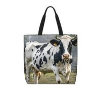 MXZERFKGLA Bolsa de mano reutilizable para mujer, bolsa de comestibles con diseño de loto en el agua, bolsa de compras con bolsillo interior, Vaca manchada, Talla única