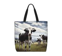 MXZERFKGLA Bolsa de mano reutilizable para mujer, bolsas de comestibles con diseño de bolas de hielo y fuego, bolsa de compras con bolsillo interior, Imágenes de vacas de, Talla única