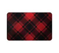 MXZERFKGLA Felpudo antideslizante para puerta delantera, 80 x 48 cm, tapete de entrada al aire libre, tapete de interior para entrada, a cuadros, negro y rojo, tapete absorbente de bienvenida, tapete