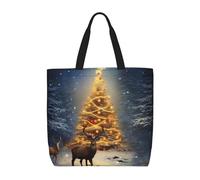 MXZERFKGLA Londres - Bolsa de compras reutilizable para mujer, con bolsillo interior, Árbol de Navidad y ciervo, Talla única