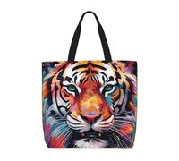 MXZERFKGLA Londres - Bolsa de compras reutilizable para mujer, con bolsillo interior, Color Paint Tiger Face, Talla única