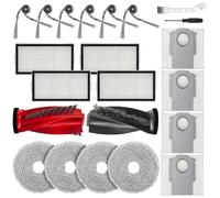 MXZONE 20 piezas de accesorios para aspiradora Roborock Saros 10R / Qrevo CurvX, 2 cepillos principales, 4 toallitas, 4 filtros, 6 cepillos laterales, 4 bolsas para el polvo, 1 cepillo de limpieza, 1