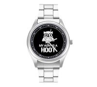 My Aunt is A Hoot - Reloj de pulsera de cuarzo de acero inoxidable con números arábigos para hombres y mujeres, Estilo:, regular, MHXYZHW