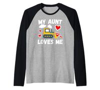 My Aunt Loves Me Cute Boys Kids Sobrino Bulldozer Regalo Camiseta Manga Raglan