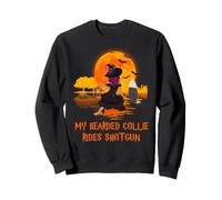 My Bearded Collie Rides Shotgun Dog and Witch Halloween Sudadera