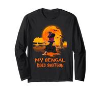 My Bengal Rides Shotgun Cat and Witch Halloween Costume Manga Larga