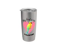 My Bird is My Valentine - Acuarela de periquito de sol Vaso térmico de acero inoxidable de doble pared