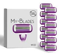 My-Blades® Cuchillas de afeitar compatible con Gillette Venus, suaves y con giro neutro en plástico, 12 hojas de recambio para mujer con 4 hojas plegables