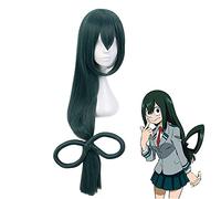 My Boku No Hero Academia Tsuyu Asui Women Mujeres Long Green Synthetic Hair Halloween Party Wigs para vestuario de cosplay +Capas de pelucas gratis