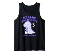 My Brain Has Hiccup Epilepsy Awareness Dino Purple Ribbon Camiseta sin Mangas