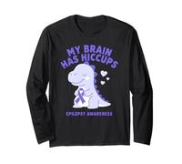 My Brain Has Hiccup Epilepsy Awareness Dino Purple Ribbon Manga Larga