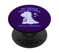 My Brain Has Hiccup Epilepsy Awareness Dino Purple Ribbon PopSockets PopGrip Adhesivo
