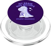 My Brain Has Hiccup Epilepsy Awareness Dino Purple Ribbon PopSockets PopGrip para MagSafe