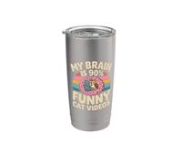 My Brain Is 90% Funny Cat Videos Memes Felinos Vaso térmico de acero inoxidable de doble pared