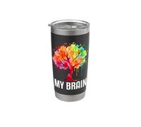 My Brain Tree Rainbow Splash Neurodivergente Adulto Vaso térmico de acero inoxidable de doble pared