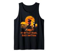 My Brittany Spaniel Rides Shotgun Dog and Witch Halloween Camiseta sin Mangas