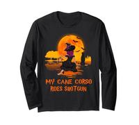 My Cane Corso Rides Shotgun Dog and Witch Funny Halloween Manga Larga