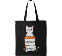 My Cat is Antideprassant Funny Cat Meme - Bolsa de algodón ecológico natural, color negro, Black, Talla única