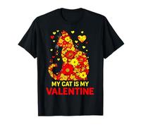My Cat Is My Valentine Cute Cat Lover Corazones Floral Mujeres Camiseta