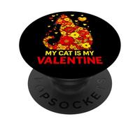 My Cat Is My Valentine Cute Cat Lover Corazones Floral Mujeres PopSockets PopGrip Adhesivo