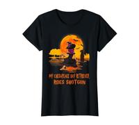 My Chesapeake Bay Retriever Rides Shotgun Dog Halloween Camiseta gráfica económica, Mujer, Negro, L
