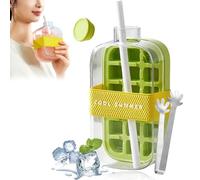 My Crush Cup, My Crush Cup Ice, 500/800ml 2 In 1 Touch-Free Ice Cube Tray Water Bottle with Lid and Bin - Easy Press to Release, Suitable for Coffee, Juice, and Beverages (Green-800ML)